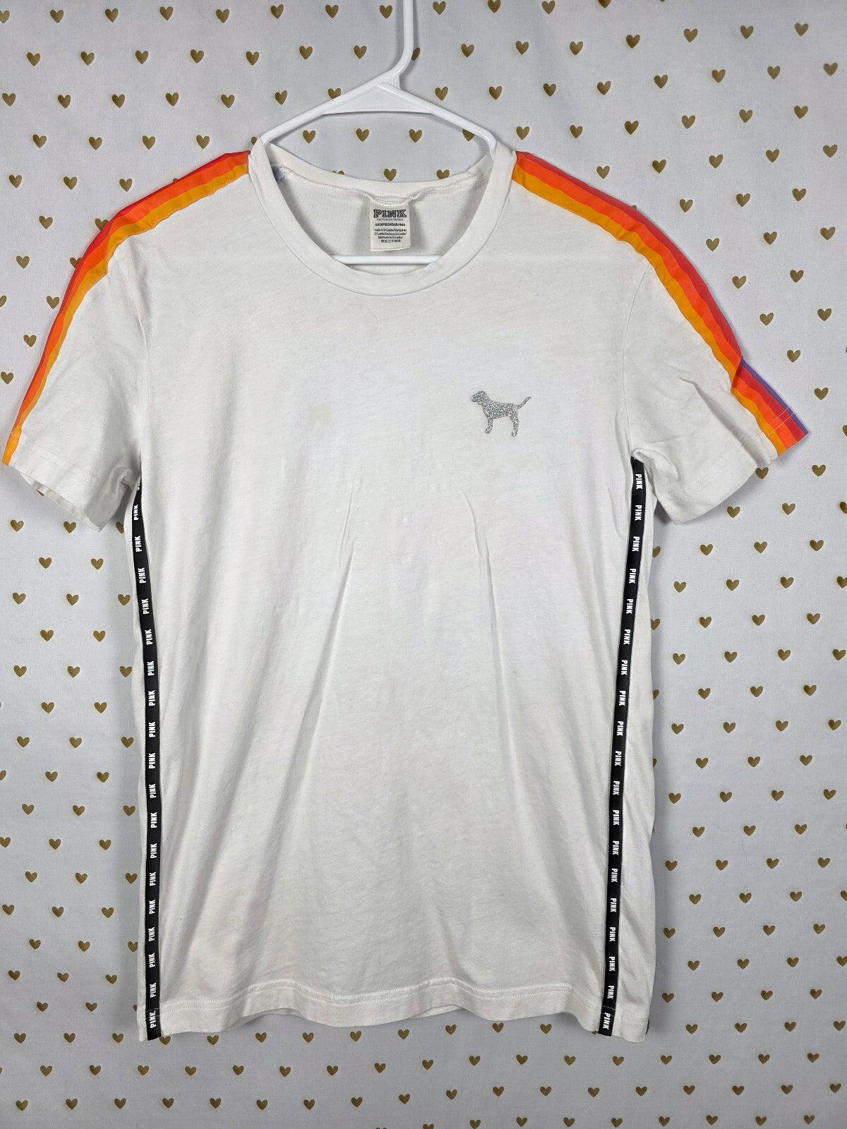 Victorias Secret PINK Rainbow 86 BLING Tee shirt White XS