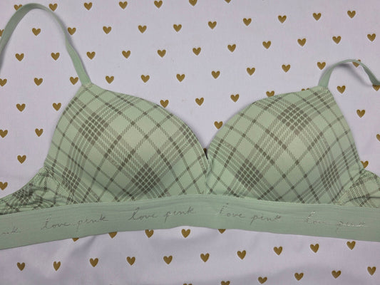 Victorias Secret Pink Plaid Green 34C Wireless Push Up Bra