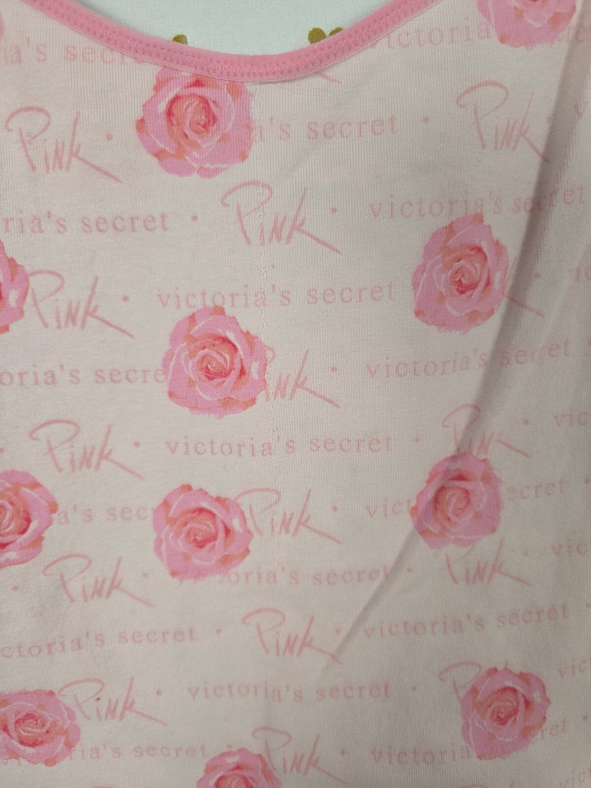 Victoria's Secret PINK Rose Print Cami Tank Top Pink Floral Logo Medium Vintage