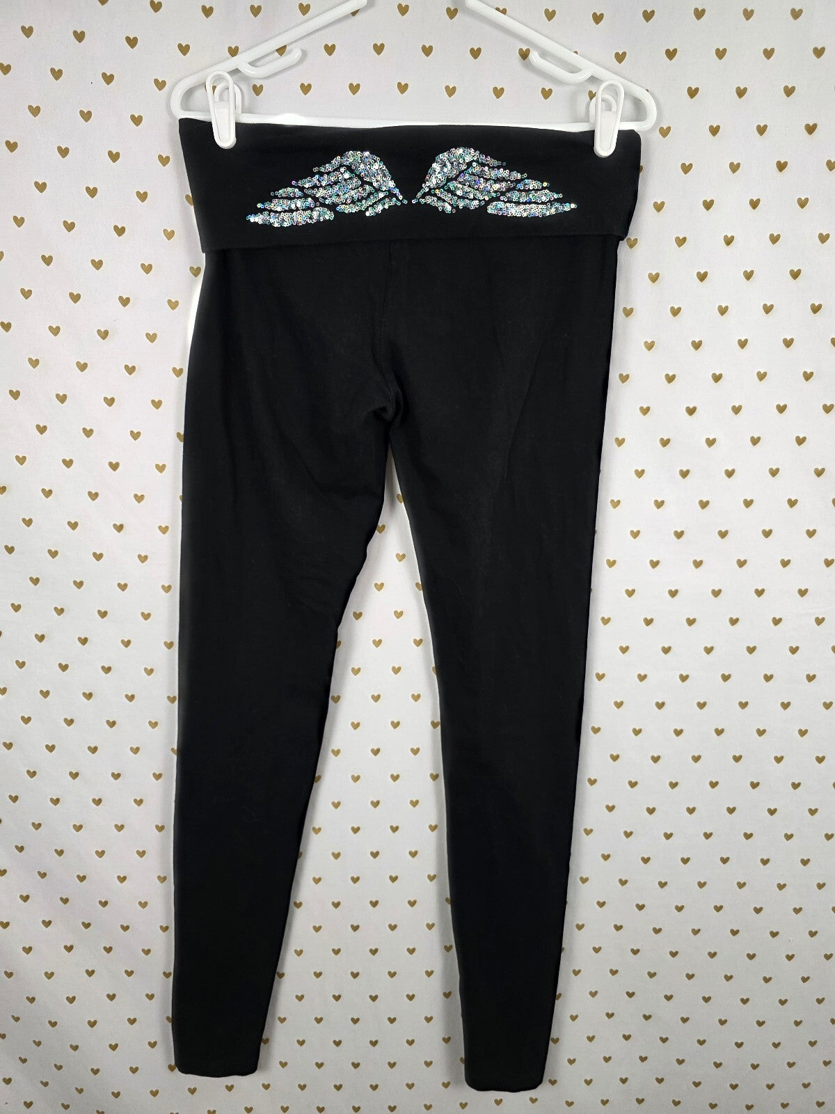 Victorias Secret Angels Bling Wings Sequined Ankle Skinny Foldover Yoga Pants M