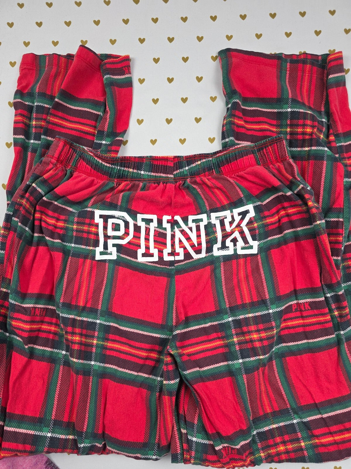 Victorias Secret Pink Plaid Logo BUtt Sleep Pants Pajama PJ Bottoms Sm