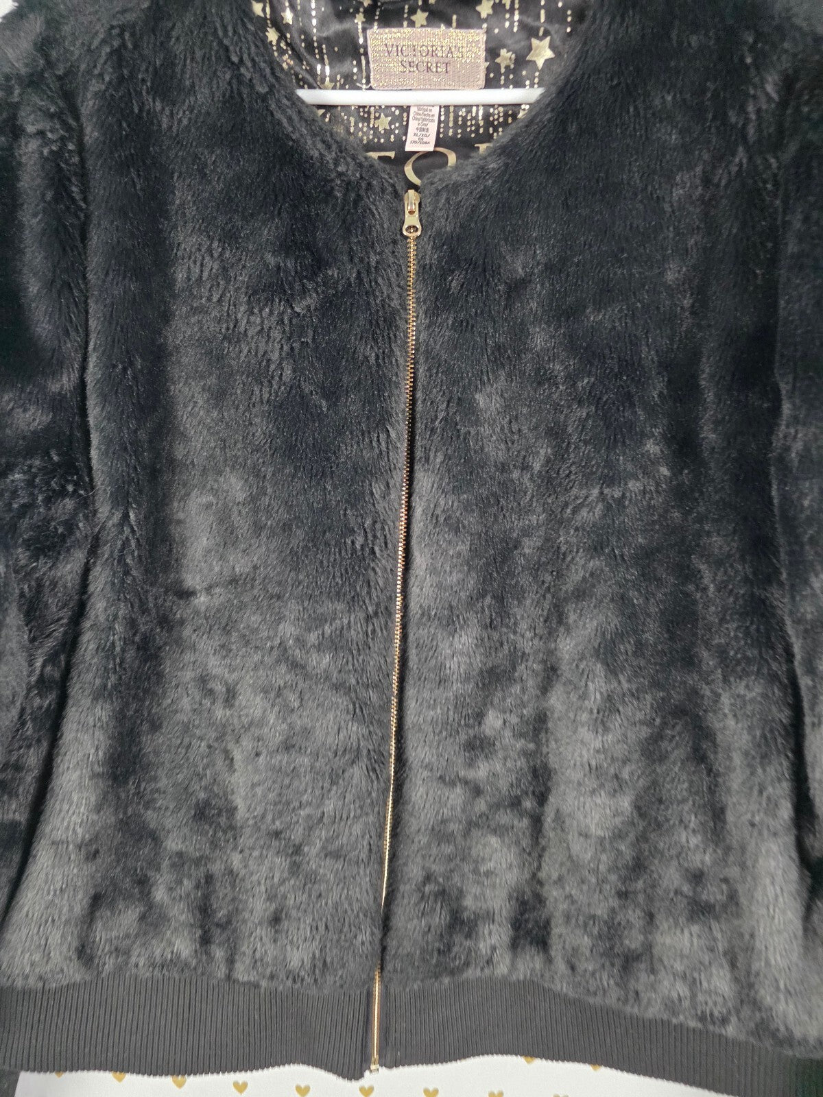 Victoria's Secret 2018 Fashion Show NYC Faux Fur Bomber Jacket XL Black