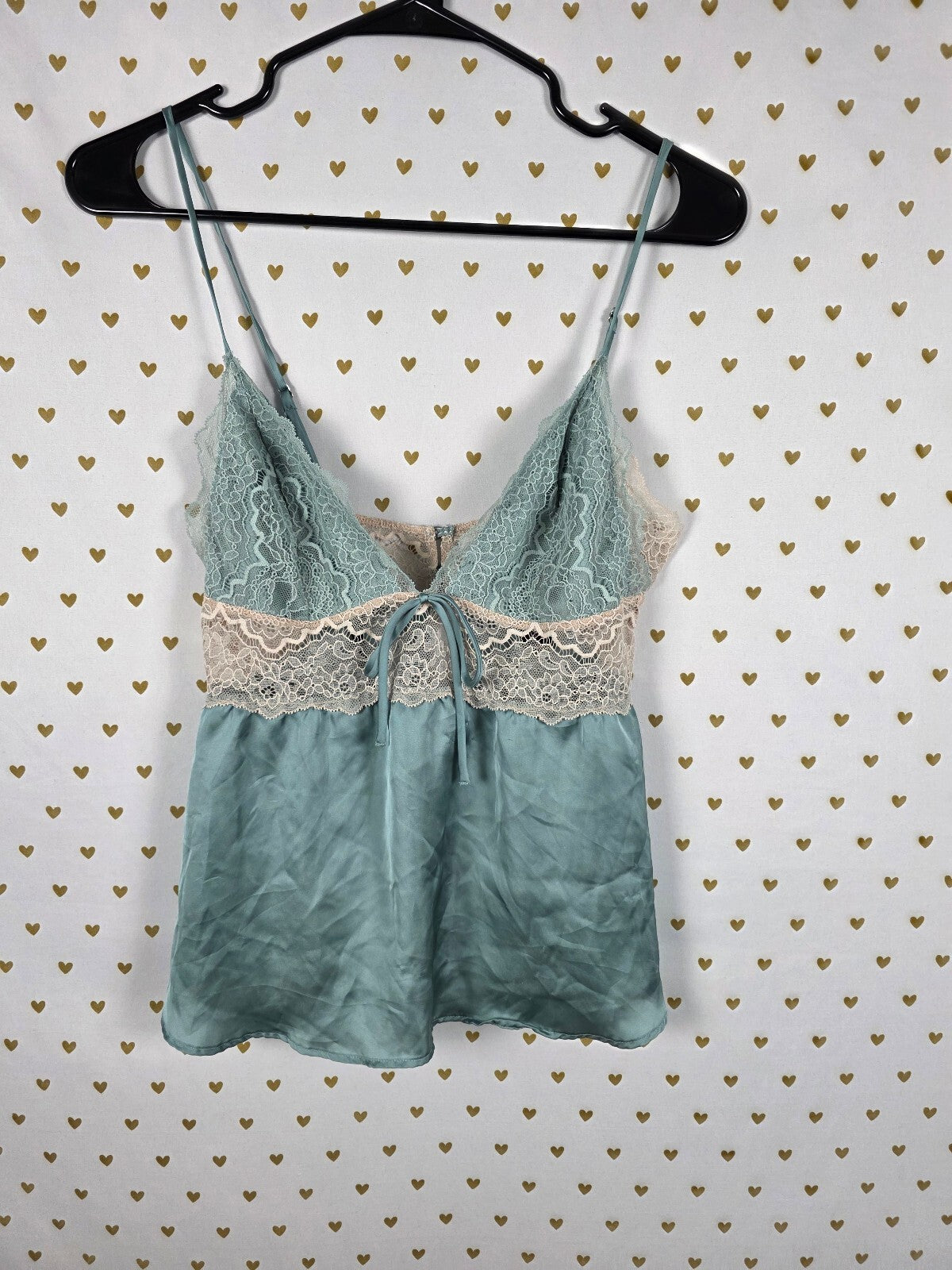 Victorias Secret Sexy Satin Lace Babydoll Tank Top Button Silky Medium