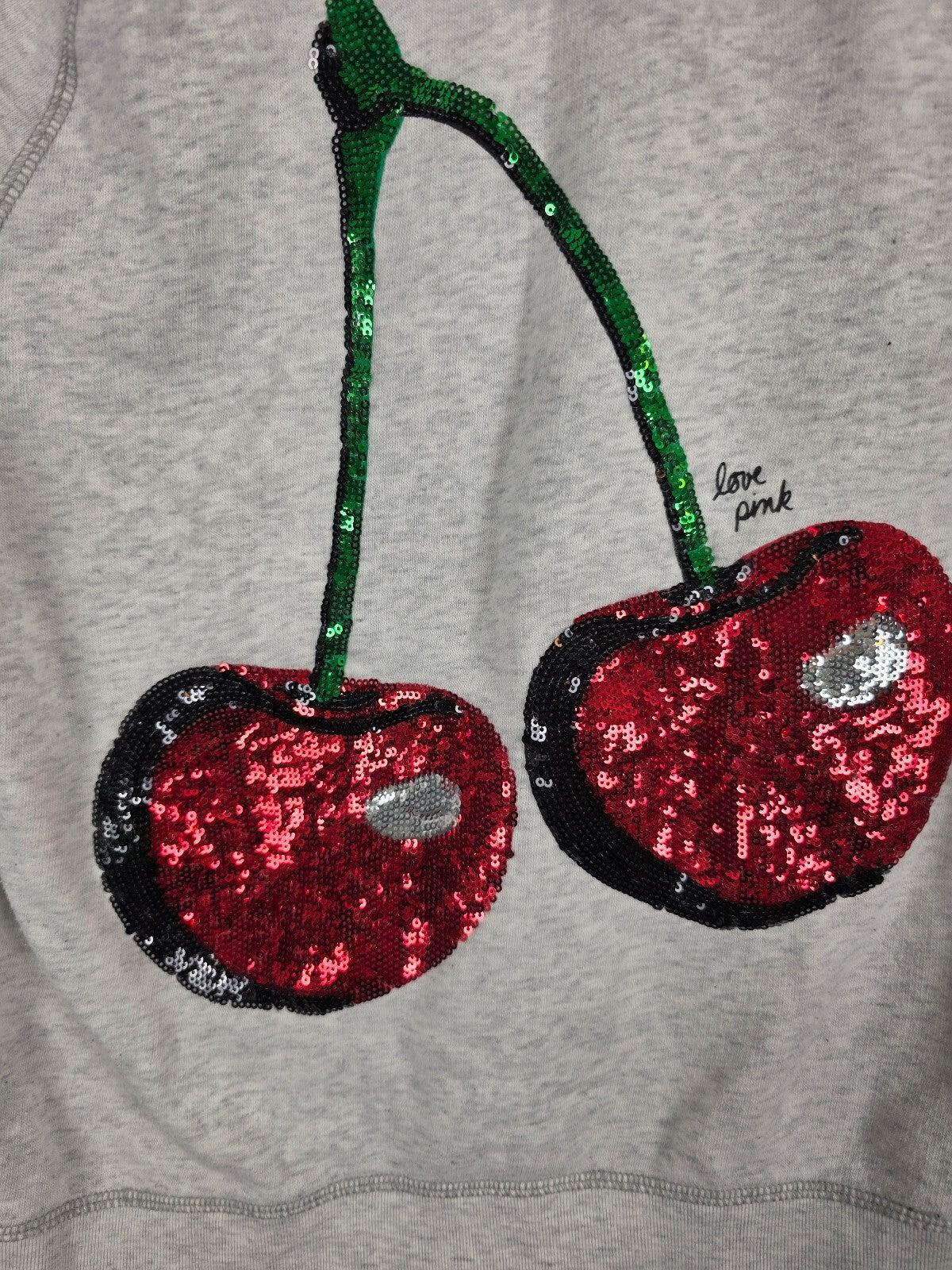 Victorias Secret Pink VEGAS Cherries BLING sequined Full zip Hoodie Jacket SMALL
