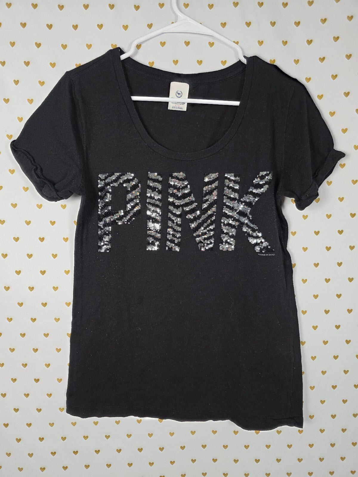 Victorias Secret PINK Vintage Y2k BLING Zebra Stripe Tee Shirt LARGE