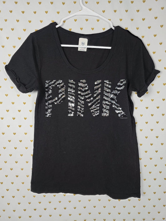 Victorias Secret PINK Vintage Y2k BLING Zebra Stripe Tee Shirt LARGE
