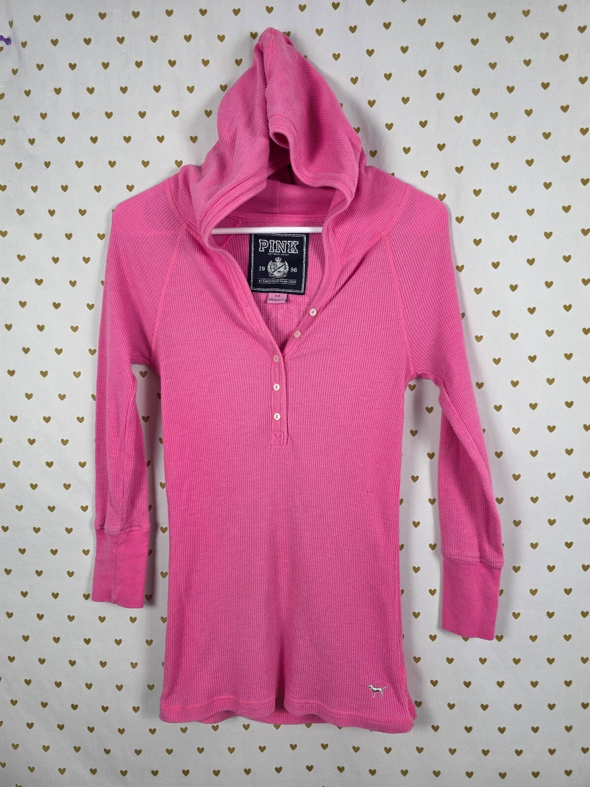 Victoria's Secret PINK Thermal Hoodie Henley Rhinestone Y2K Pink S