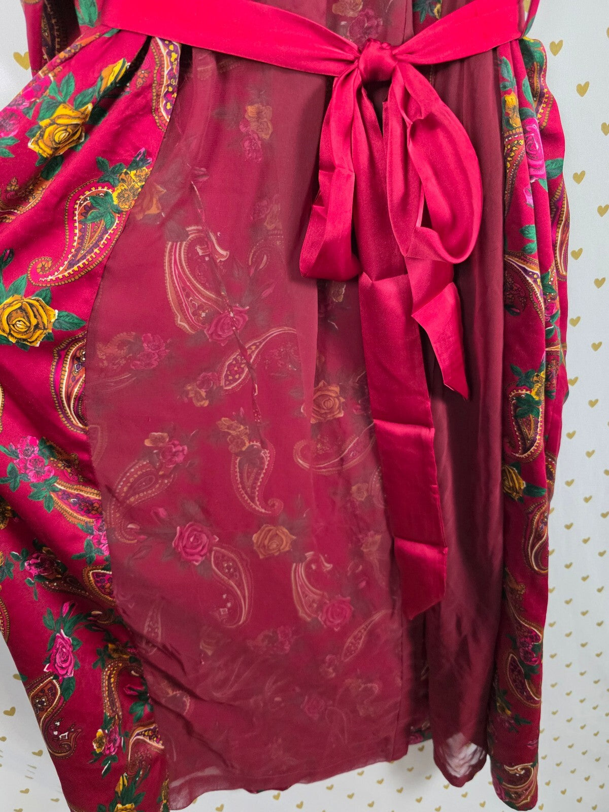 Vintage Victoria's Secret Gold Label Robe S Burgundy Floral Paisley Sheer Long