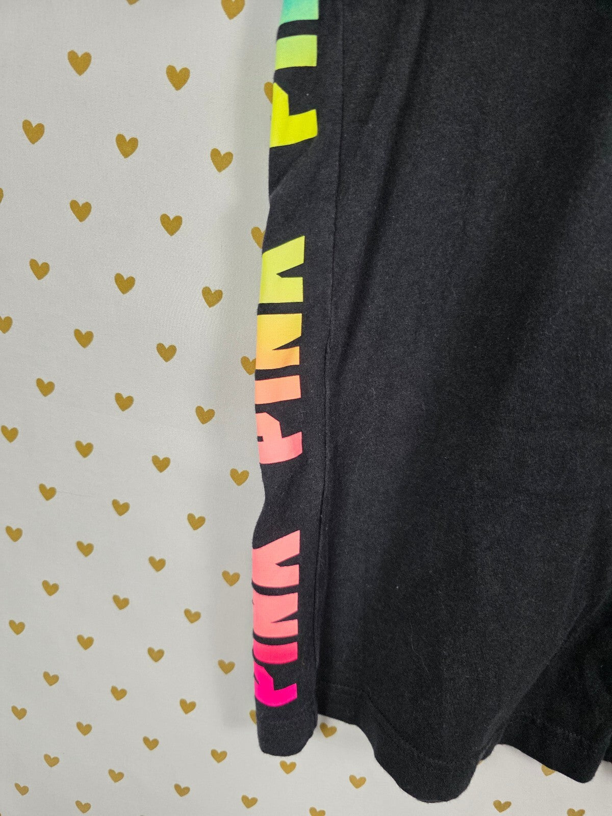 Victorias Secret PINK Rainbow BLING Set Yoga Pants Sequined HTF Tee Outfit XS