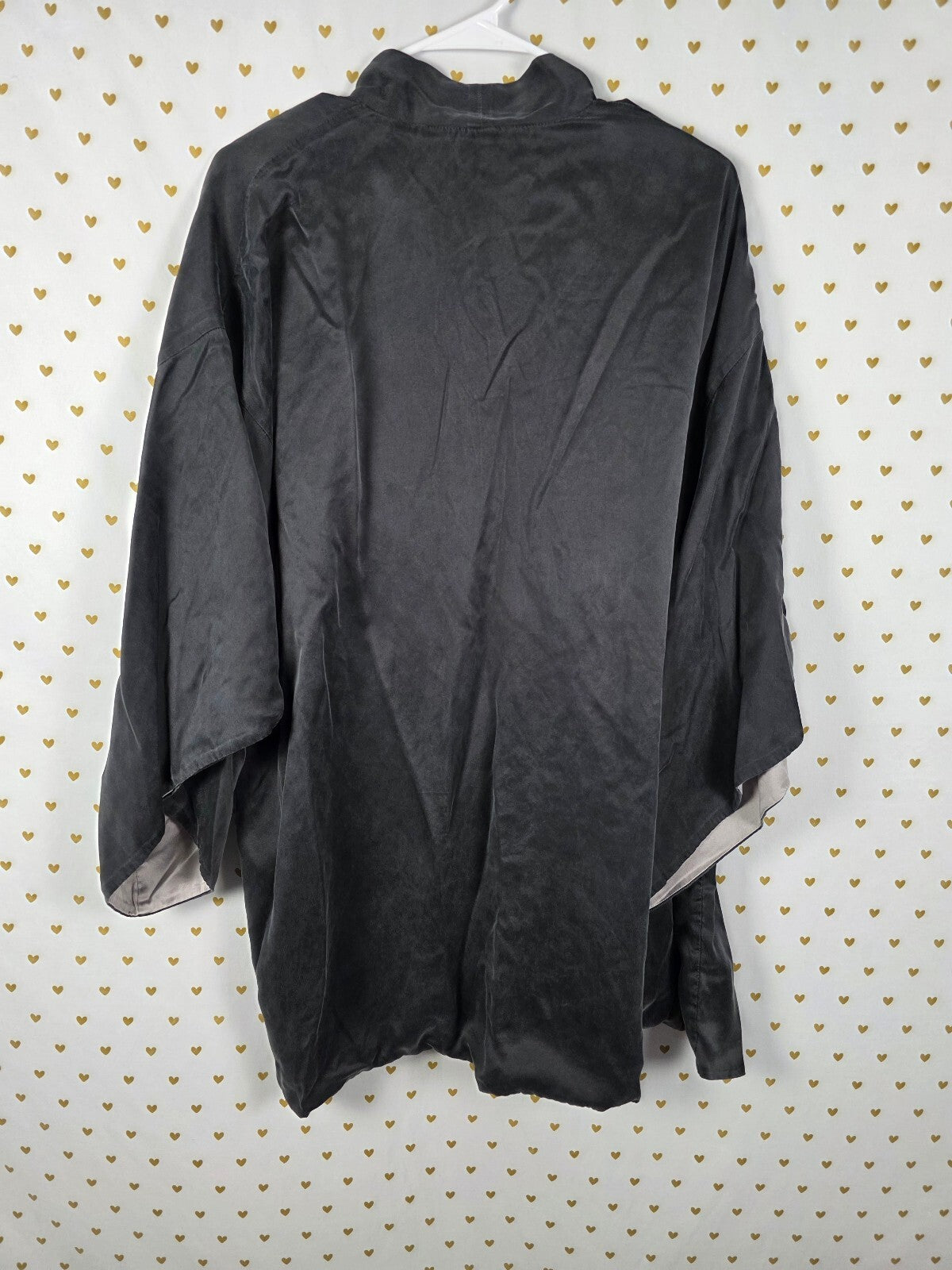Victoria's Secret 100% Silk Kimono Robe O/S Rhinestone Floral Black Gray