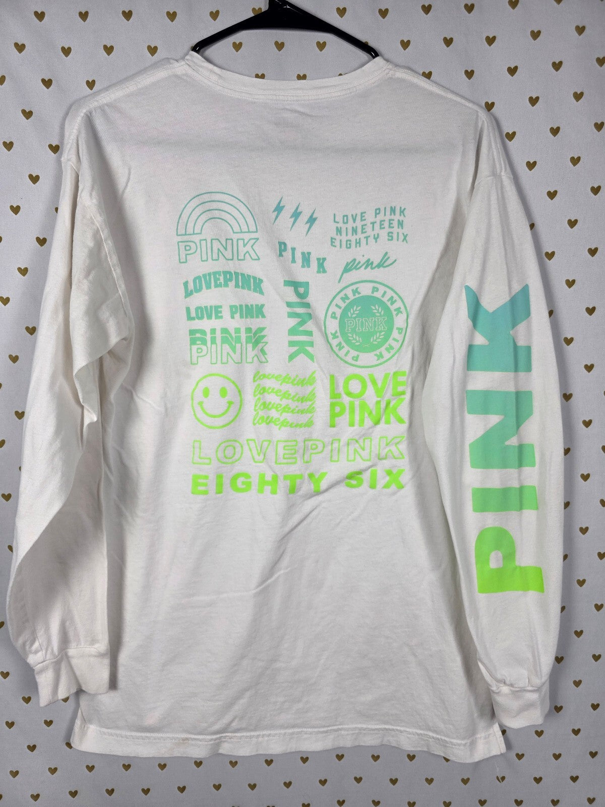 Victorias Secret PINK Gradient Campus Logo Green Tee Shirt SMALL
