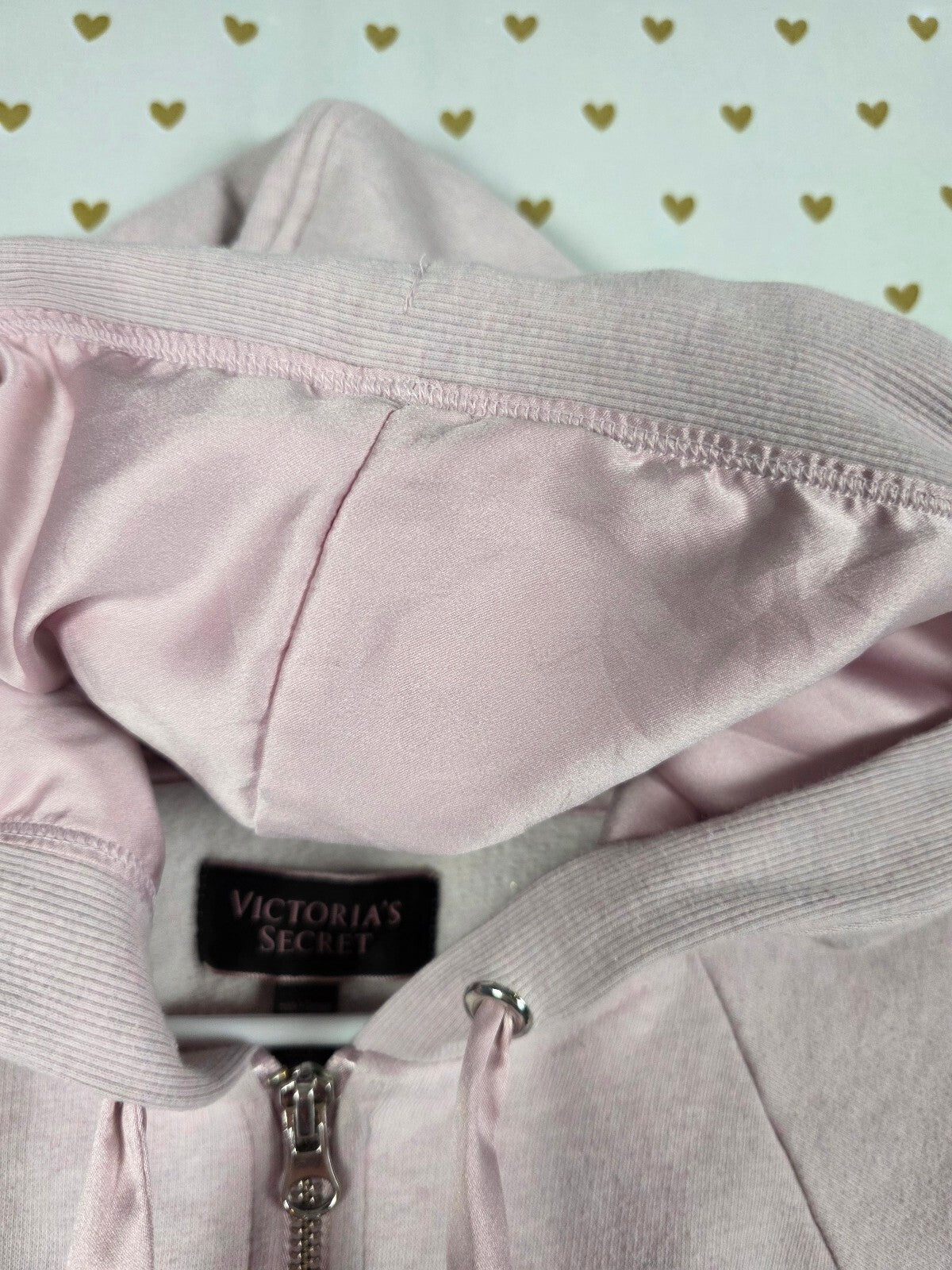 Victorias Secret PINK SATIN LINED Hoodie Full Zip Jacket SMALL