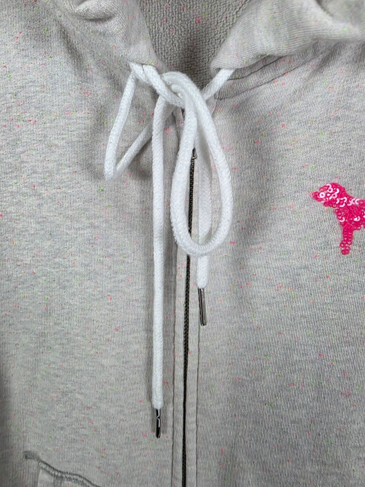 Victoria's Secret PINK Vintage Sequin LOVE PINK Hoodie Gray Neon Speckle M