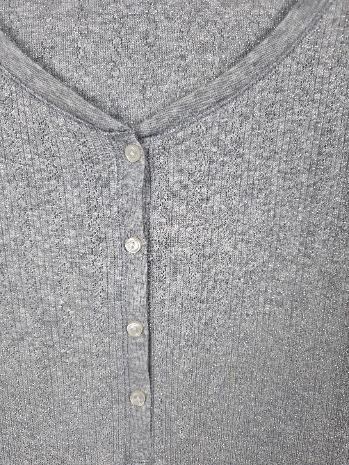 Victorias Secret Shimmer Grey Henley Long Sleeve Shirt MEDIUM