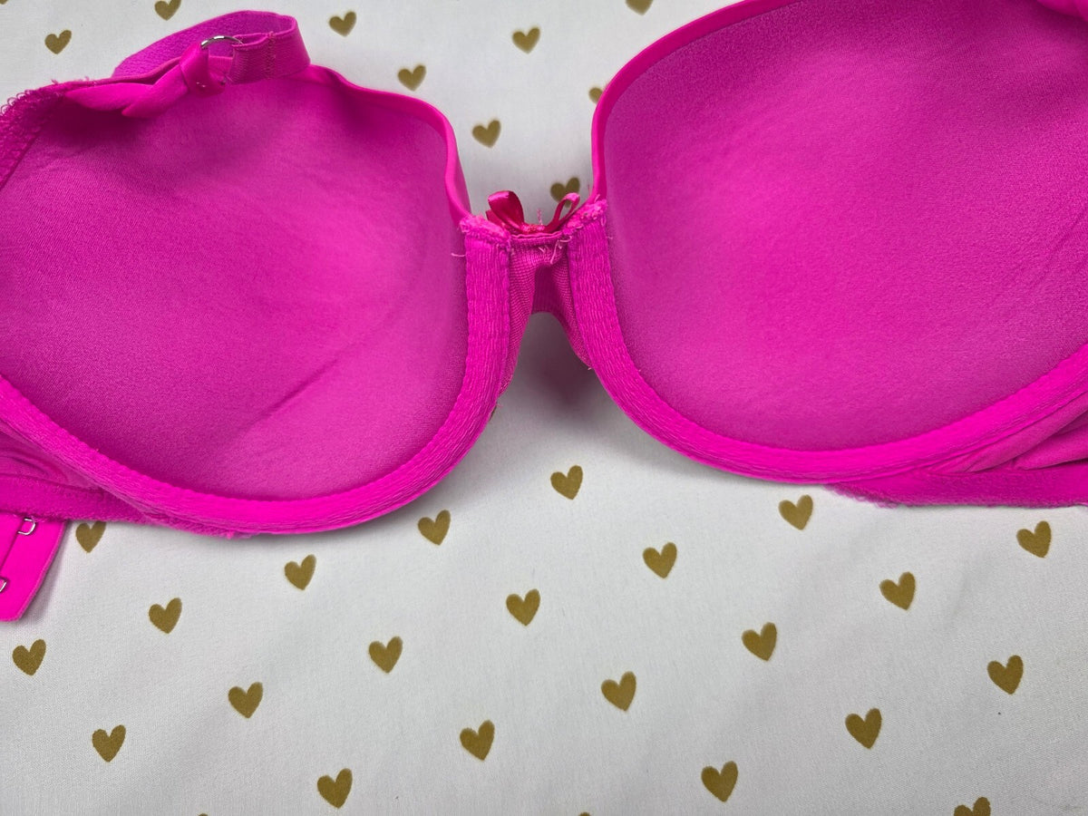 Victorias Secret Bright Pink Dream Angels Lined Demi Balconette Bra 34D