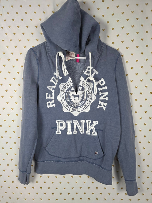 Victorias Secret Pink READY SET V neck Pullover Hoodie Vintage Y2k MEDIUM