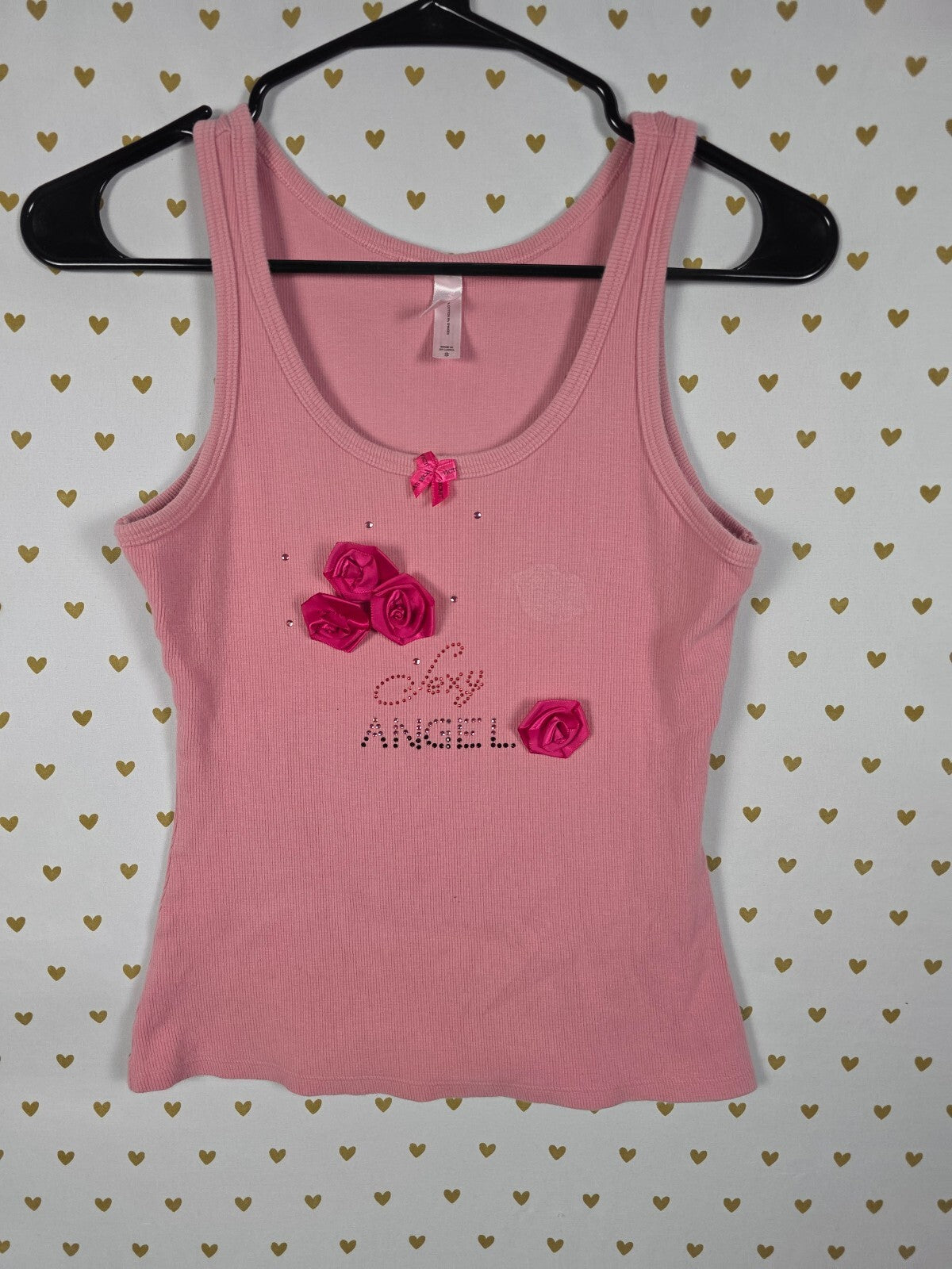 Vintage 2003 Victoria's Secret Sexy Angel Rhinestone Rose Tank Top S BLING