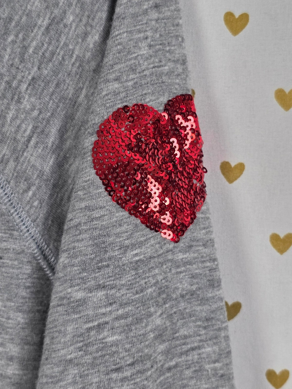 Victorias Secret Pink BLING Sequined HEARTS Sweater Shirt Super Soft Grey XL