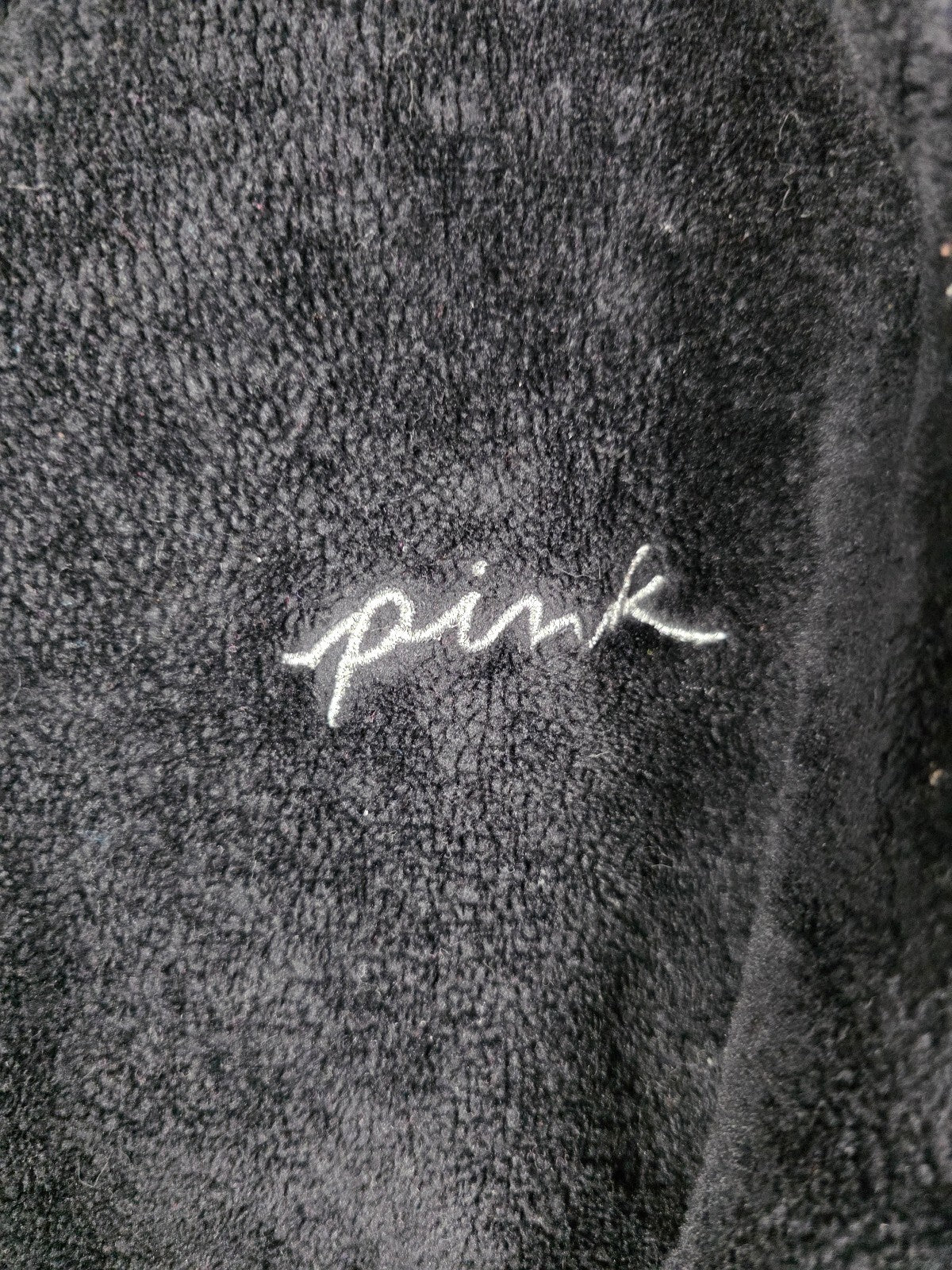 Victorias Secret PINK Fluffy Black Logo Bath Robe Lounge Warm XS SMALL