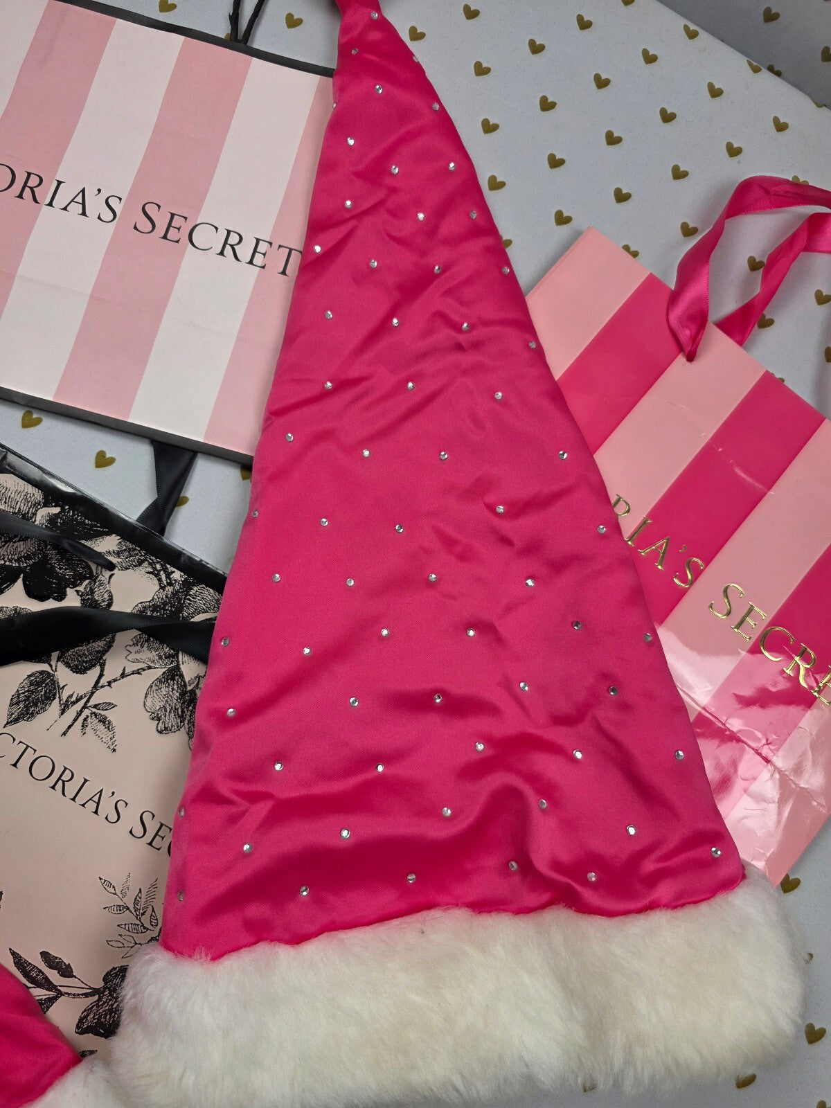 Victoria's Secret Sexy Little Things Santa Skirt Hat Bra 36D Pink BLING Set