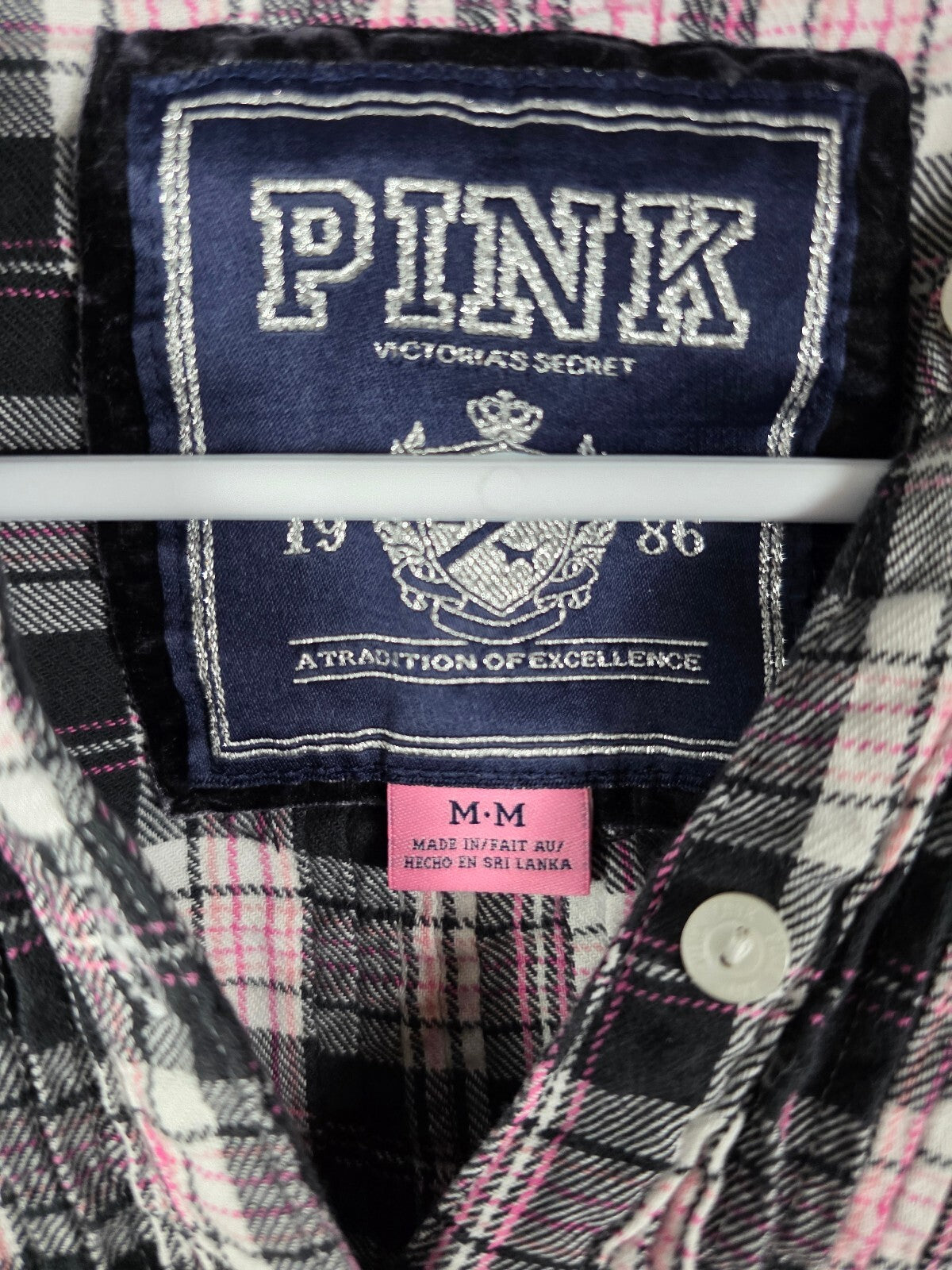 Victoria's Secret PINK Plaid Flannel Shirt Dress Rhinestone Hem Tie Waist M