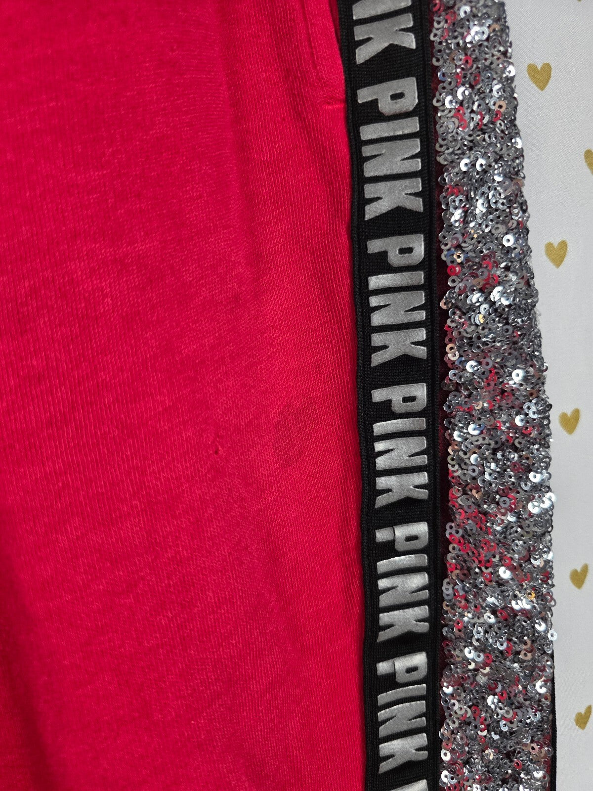 Victorias Secret Pink Red BLING Dog Logo SET Hoodie Sweatpants SM MEDIUM HTF 2pc