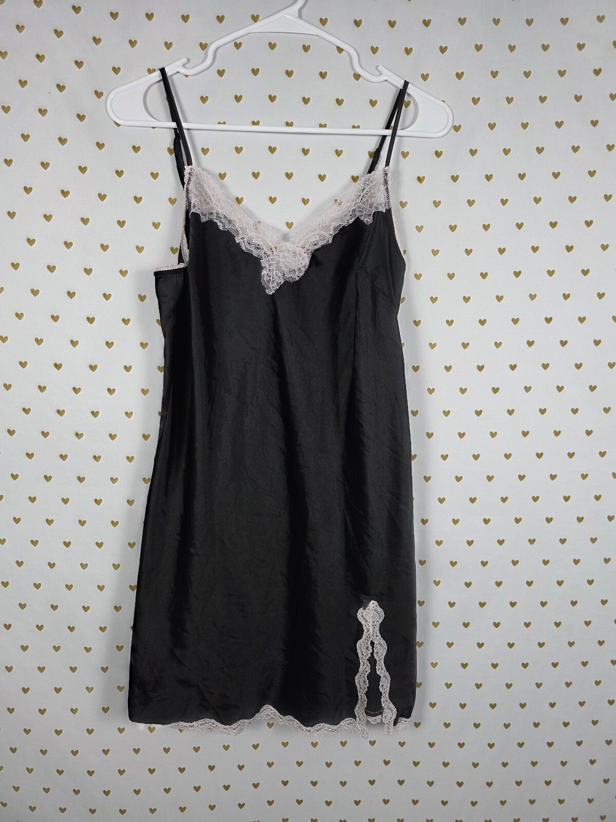 Victorias Secret black satin Slip Dress Chemise Large Lace Nightie