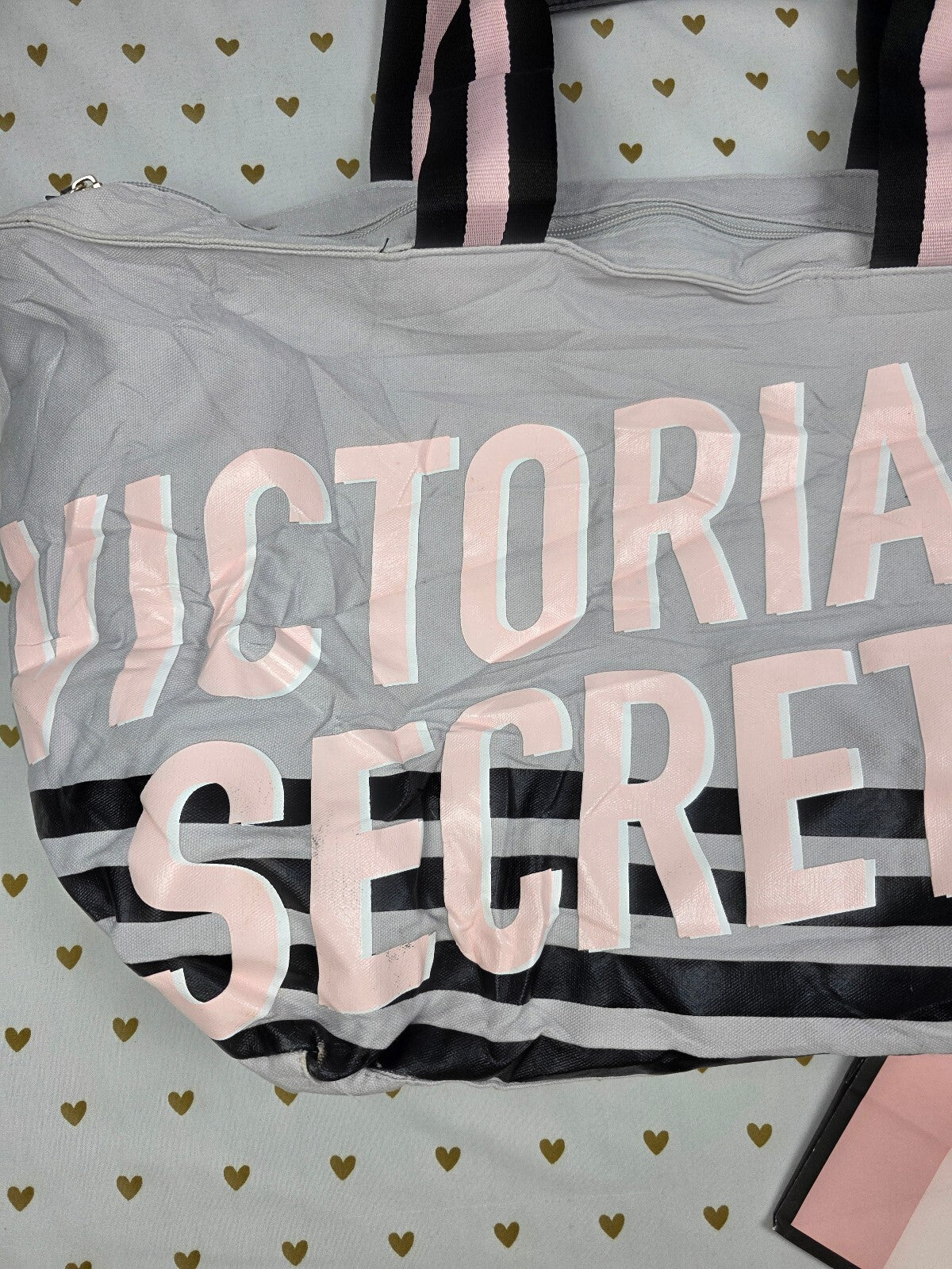 Victoria's Secret Weekender Tote Bag Overnight Travel Gray Pink Black
