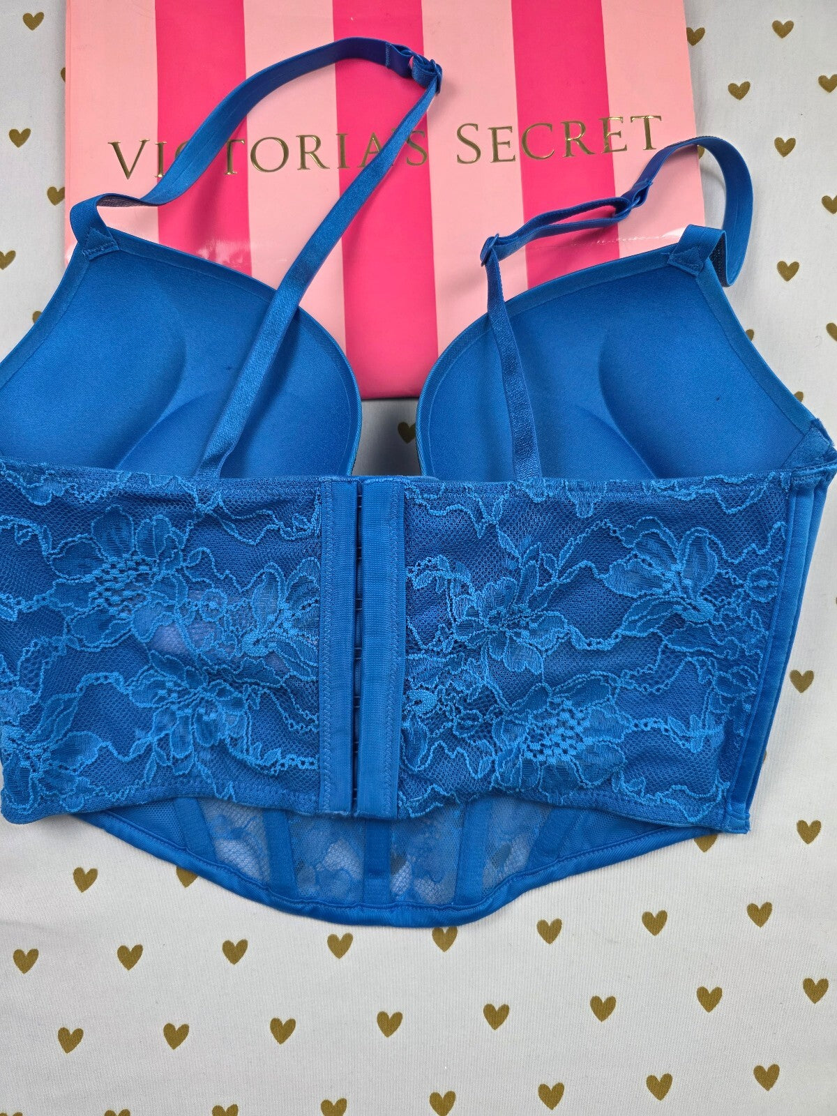 Victoria's Secret Bombshell Push Up Corset Bustier 34B Blue Rhinestone BLING
