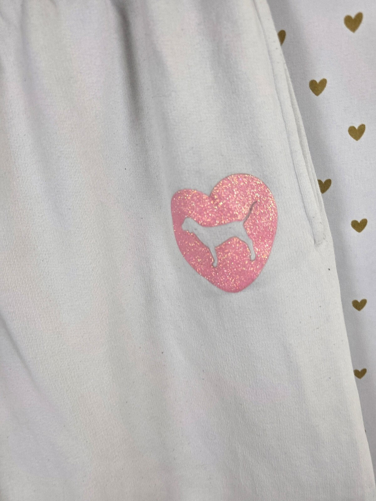 Victorias Secret PINK Campus Originals White Glitter Bling Logo Butt Sweats Med