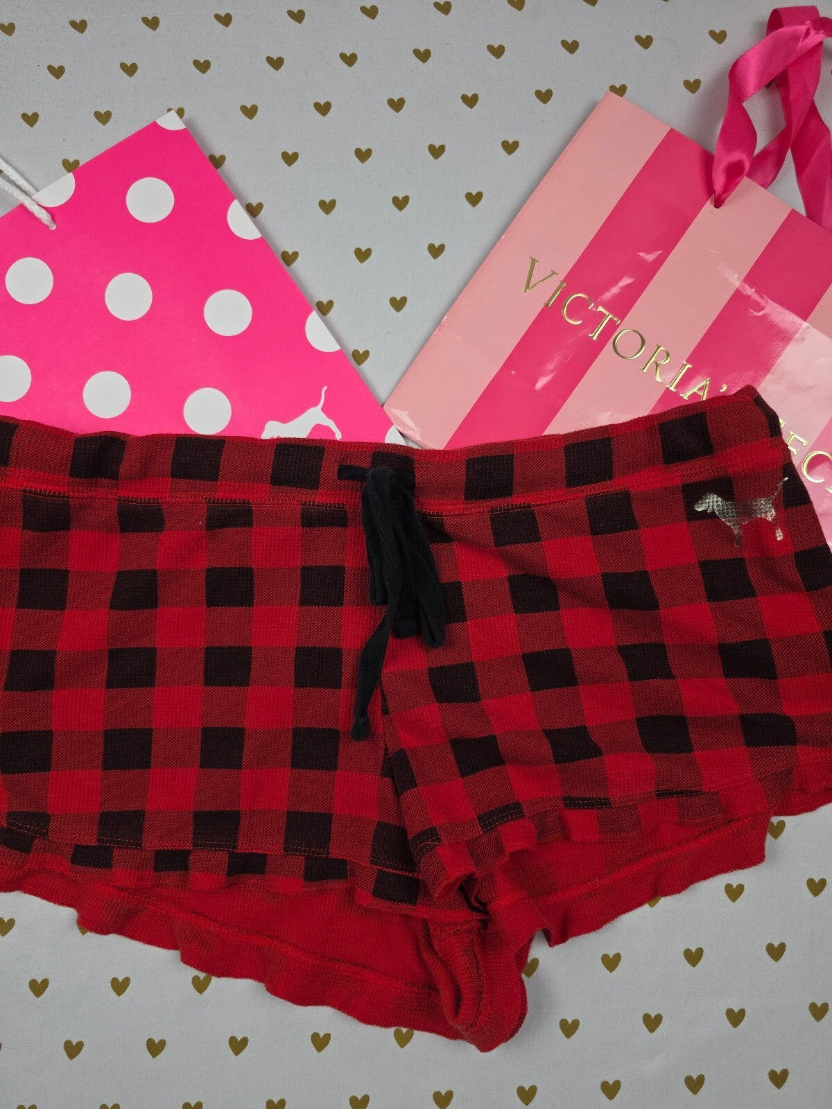 Victorias Secret PINK Buffalo Plaid Ruffle Sleep Shorts Boxers Pajama Bottoms