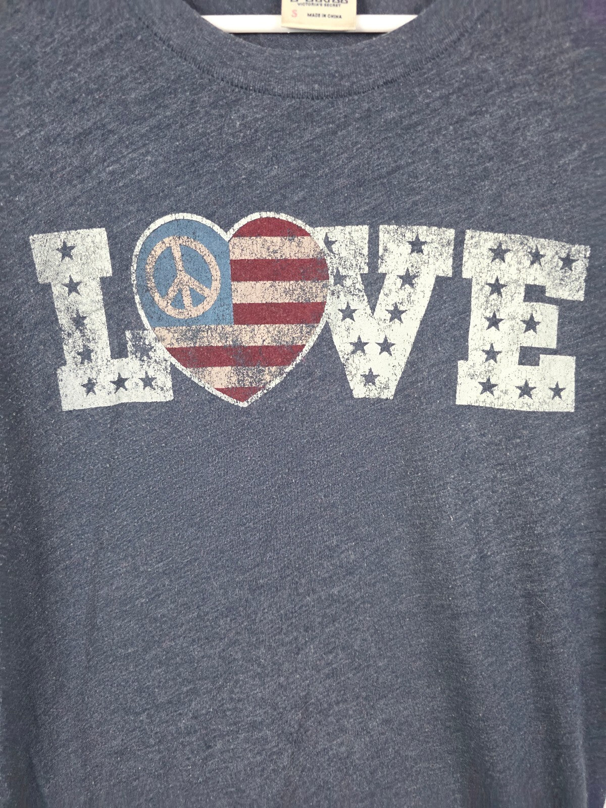 Victorias Secret PINK Vintage y2k USA America LOVE Tee shirt blue SMALL