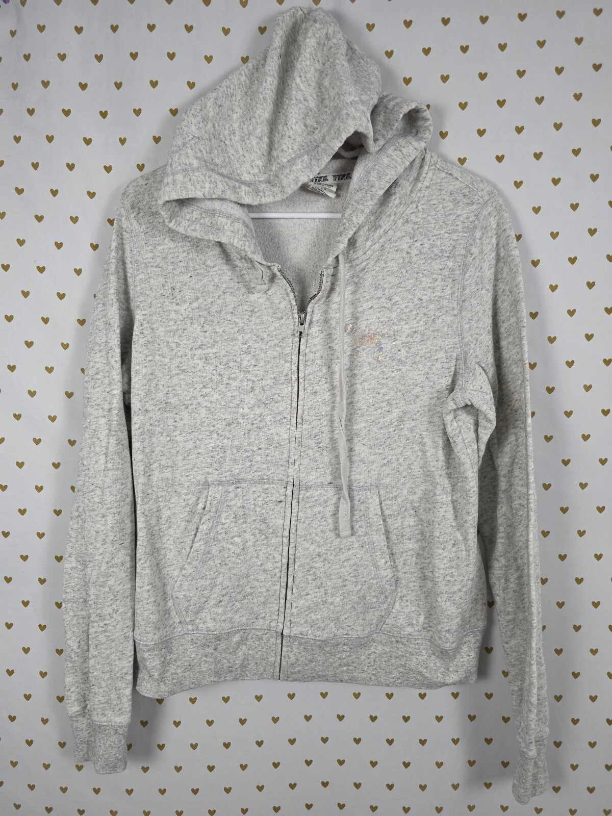 Victorias Secret Pink Hologram Logo Full Zip Hoodie Jacket Grey LARGE