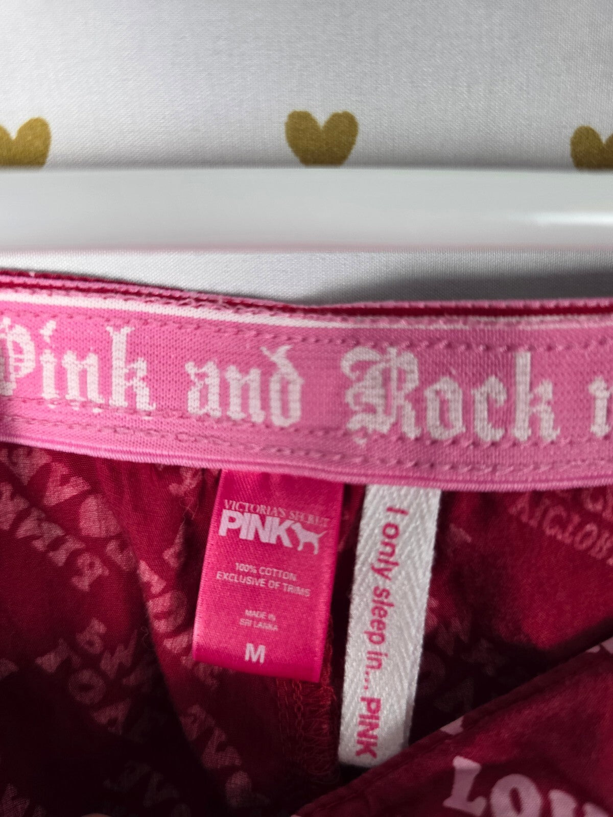 Victoria's Secret PINK Love Pink Rock N Roll Pajama Pants M Y2K All Over Logo
