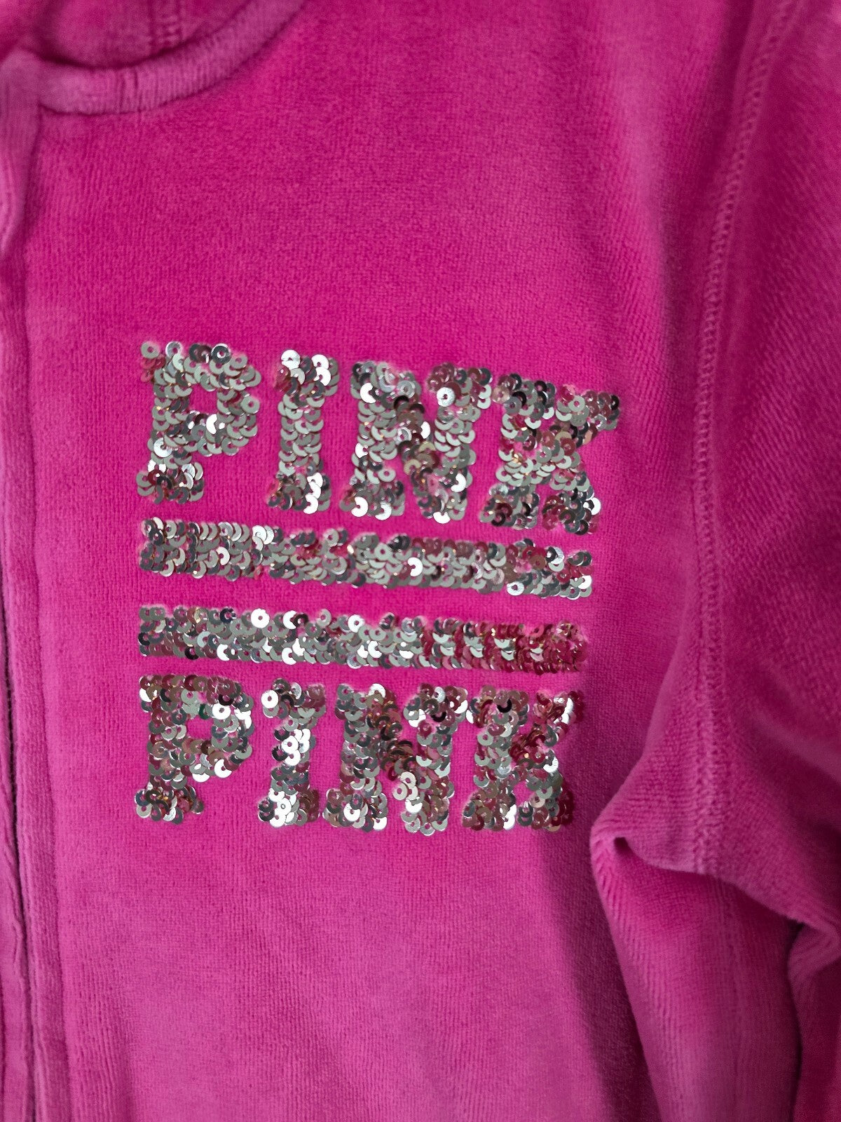 Victoria's Secret PINK Velour Bling Sequin Hoodie Jogger Set Pink S M Y2K