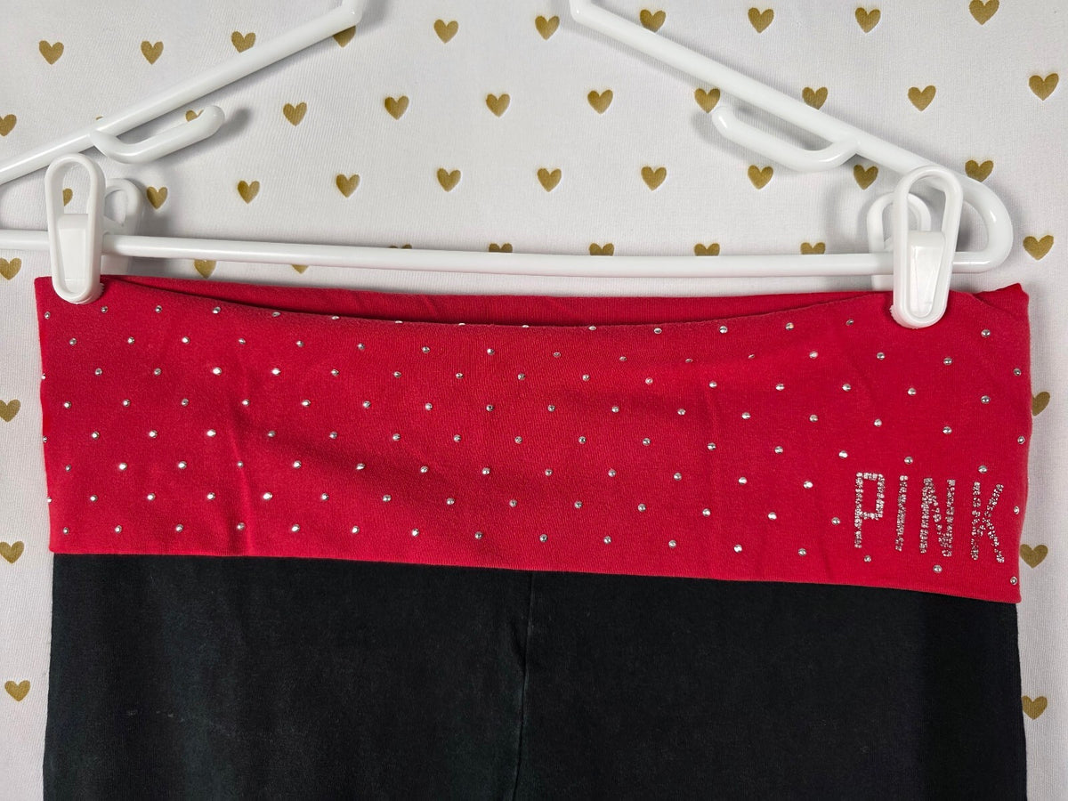 Victorias Secret PINK STUDDED BLING Foldover Yoga Pants Medium Ankle Skinny