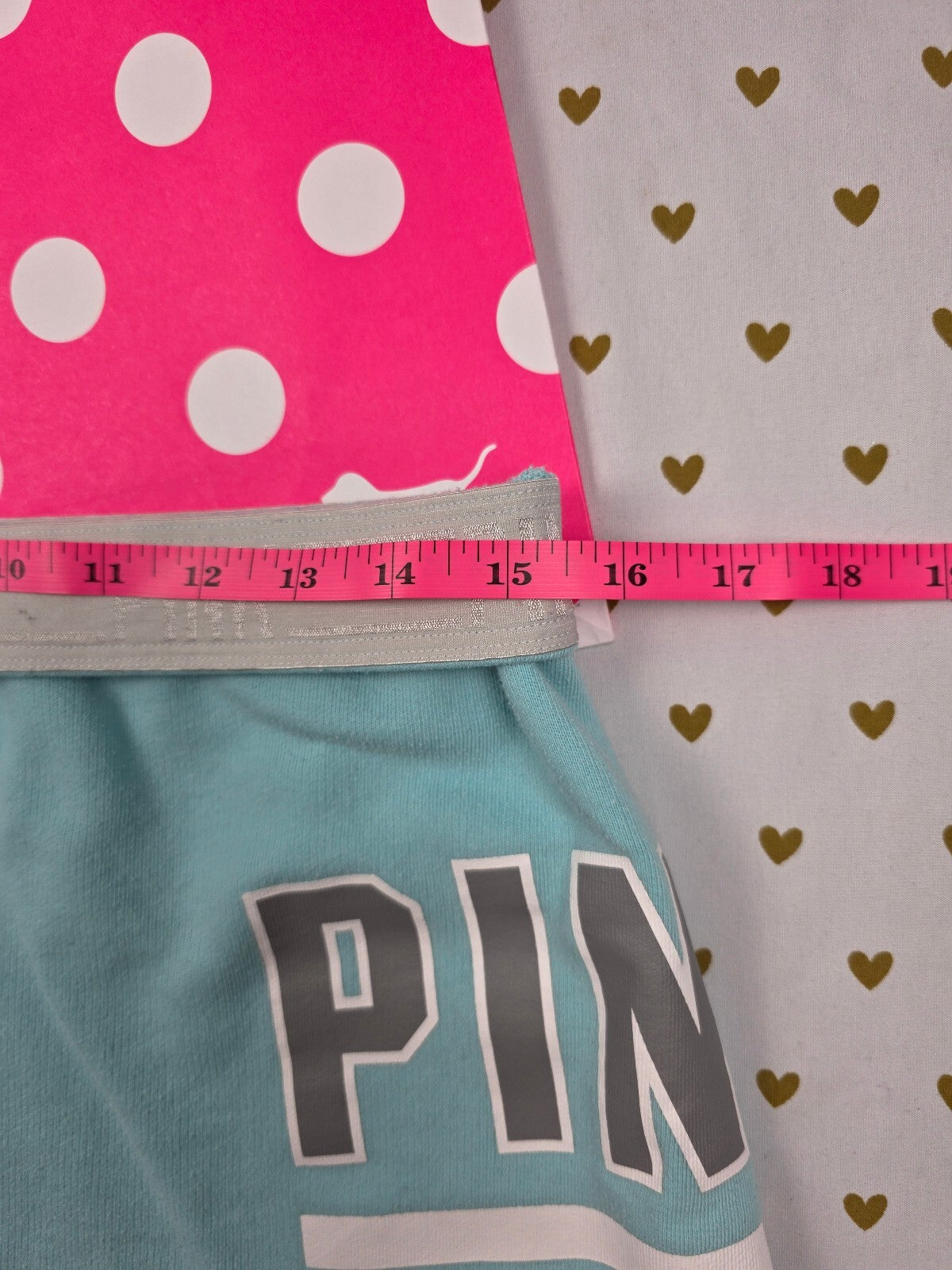 Victorias Secret PINK Vintage Blue Logo Foldover Sweat Shorts MEDIUM