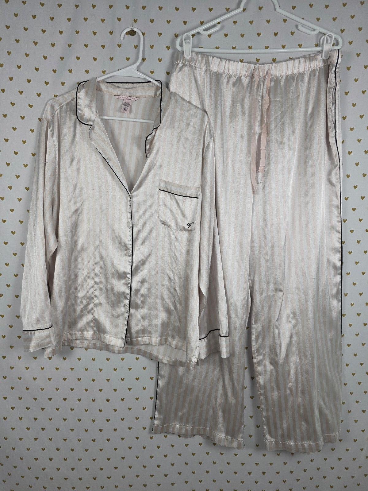 Victorias Secret Striped Iconic Sleep Set Satin Shirt Pants Pajama Set XL