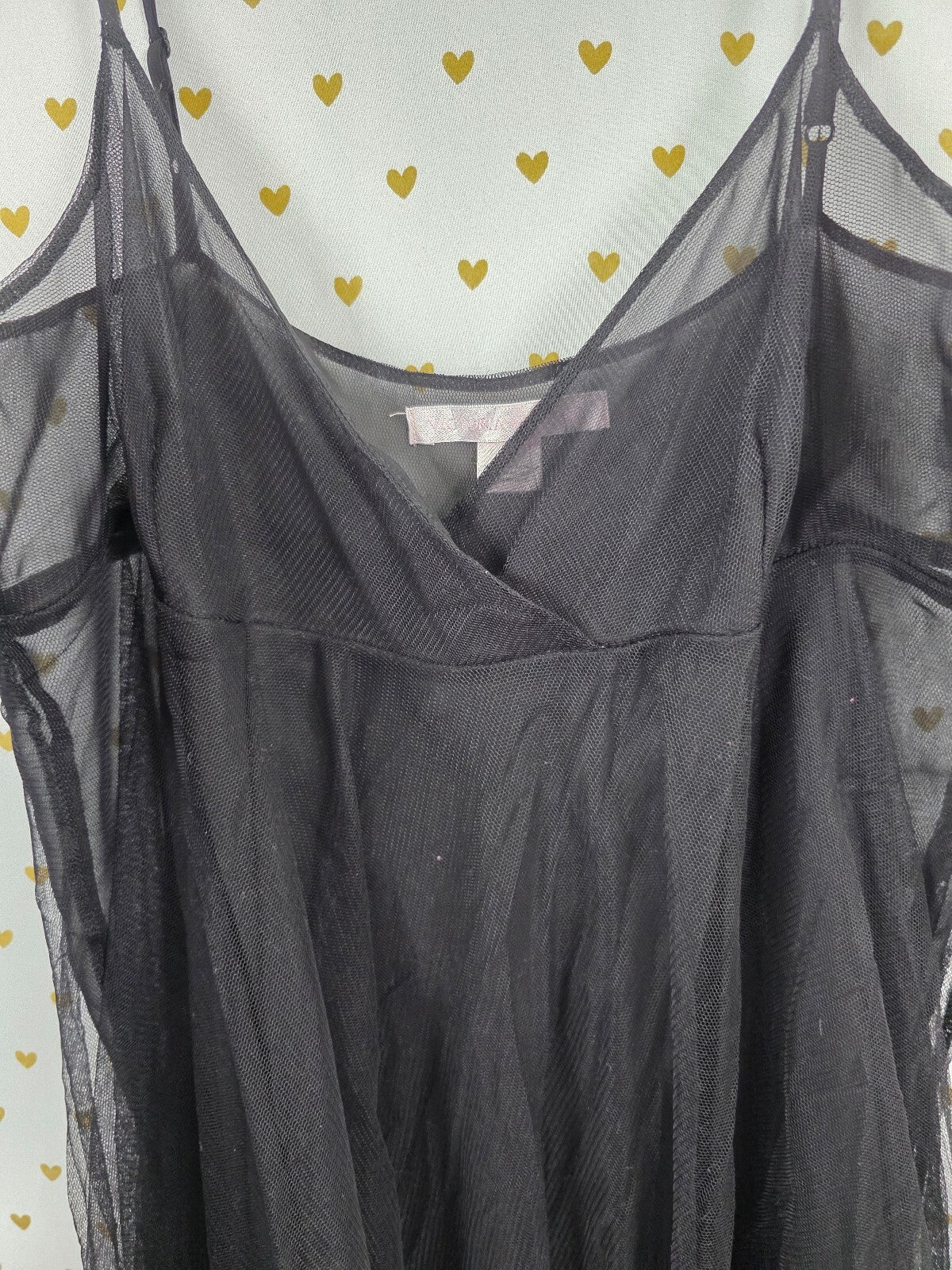 Victoria's Secret Black Sheer Mesh Layered Maxi Dress Long Slip L Vintage Y2K