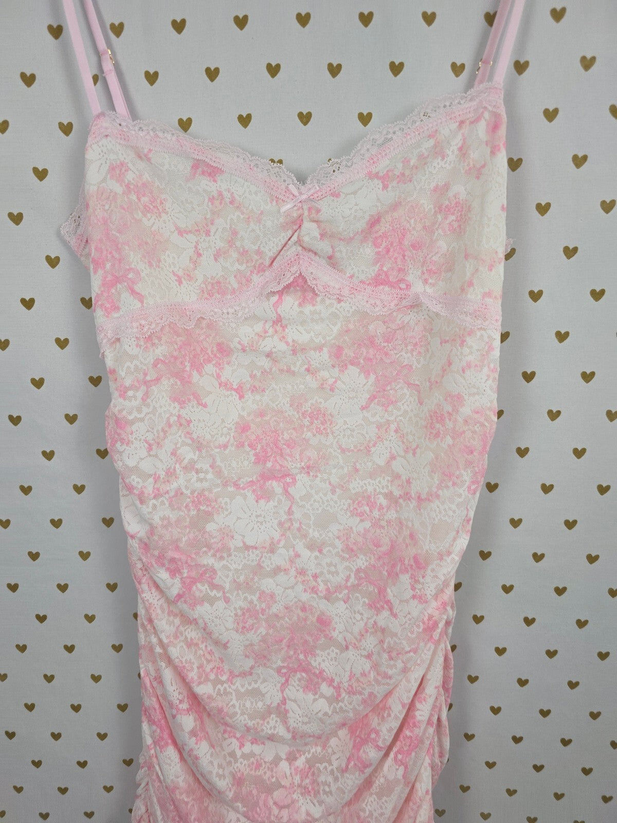 Victoria's Secret PINK x LoveShackFancy Lace Slip Dress M Pink Floral Ruched