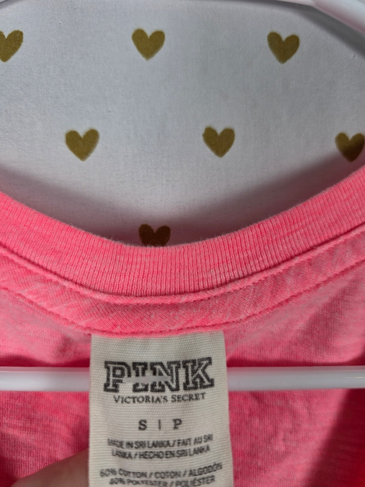 Victorias Secret PINK Neon Foil Logo V Neck Tee shirt LOVE SMALL