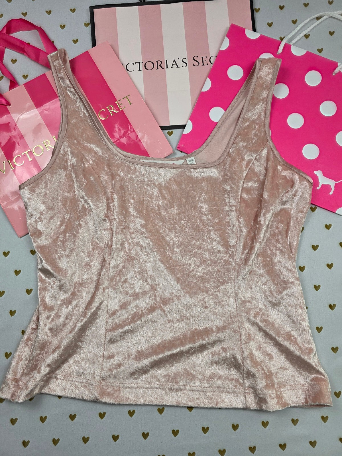 Victorias Secret Vintage Heart Label velvet Tank Top Shirt Large