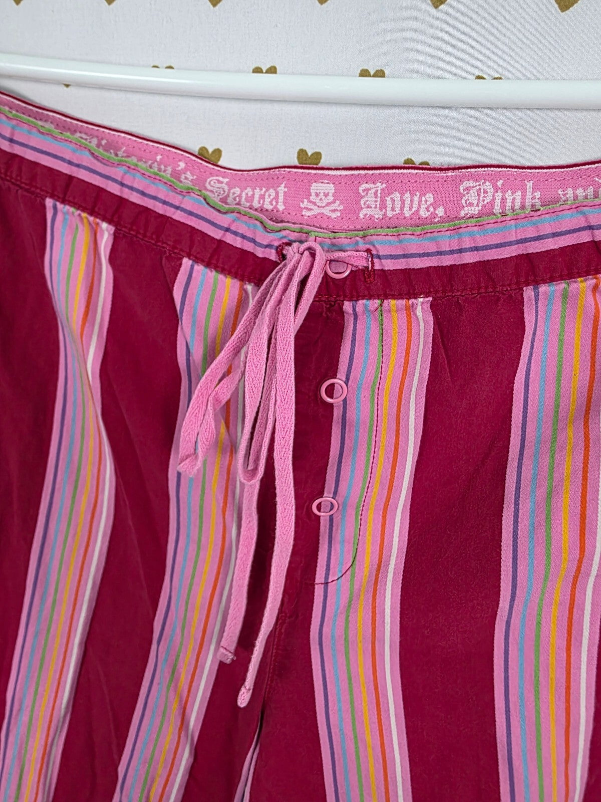 Victorias Secret Pink Striped Vintage Y2k Sleep Rock Roll Pants Pajama  Bottoms