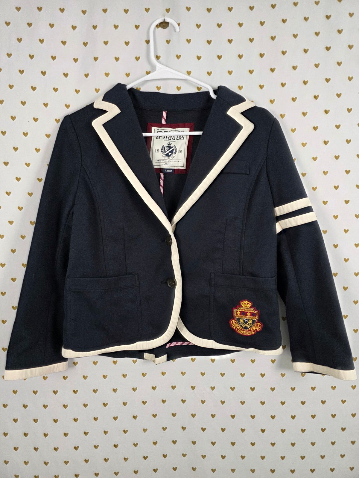 Vintage Victoria's Secret PINK Varsity Blazer Large 1986 Crest Collegiate Jacket