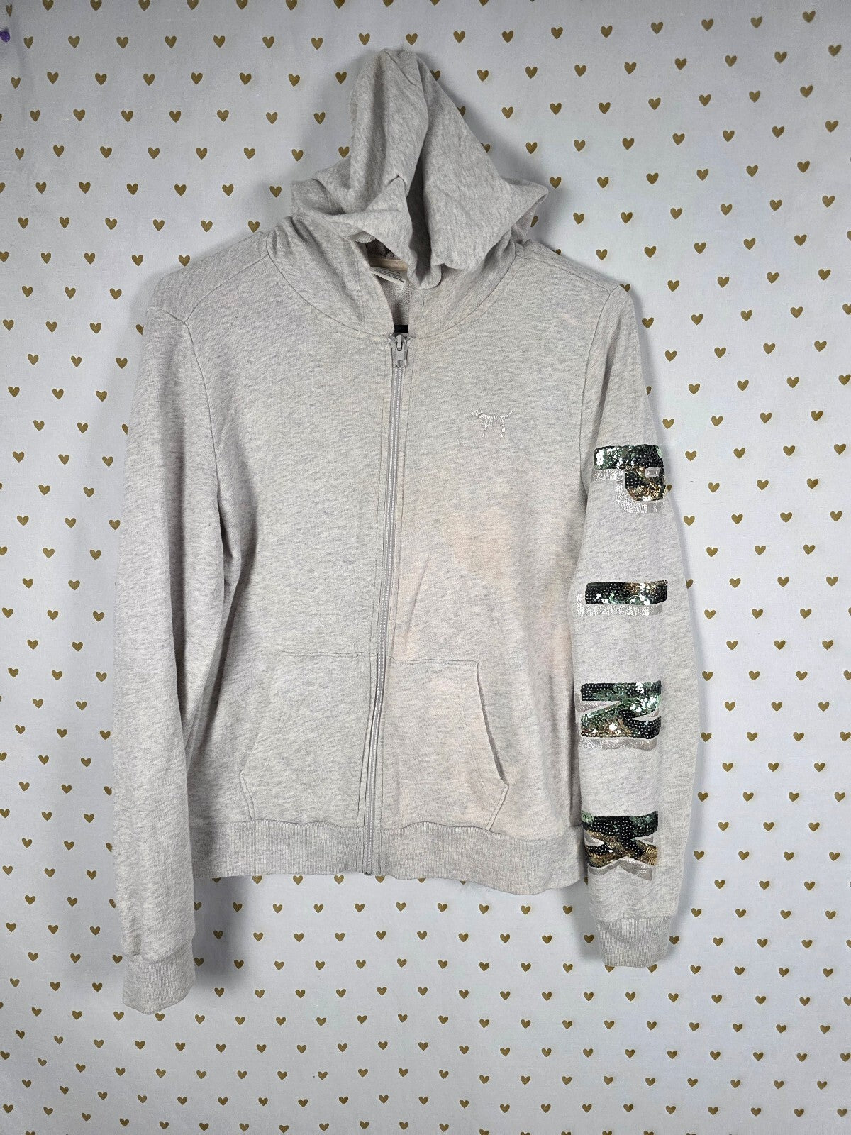 Victorias Secret Pink Camo Bling Sequined Camouflage Full Zip Hoodie Jacket Sm