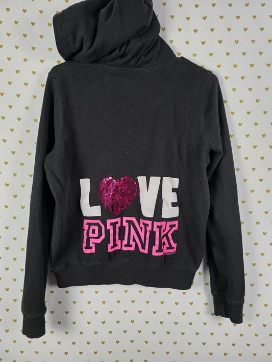 Victorias Secret Pink Bling Heart Logo Full Zip Vintage Y2k Hoodie Jacket Large
