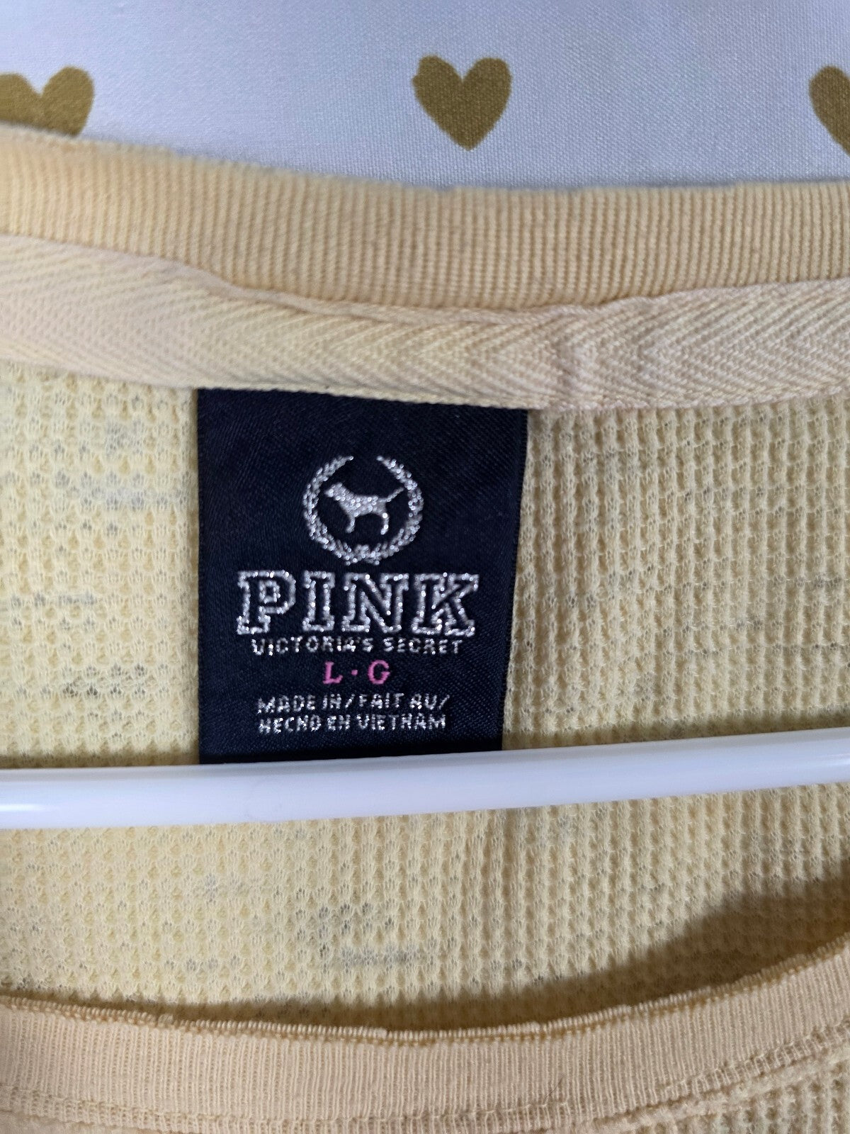 Victoria's Secret PINK Party Favor Thermal Shirt L Rhinestone BLING Yellow