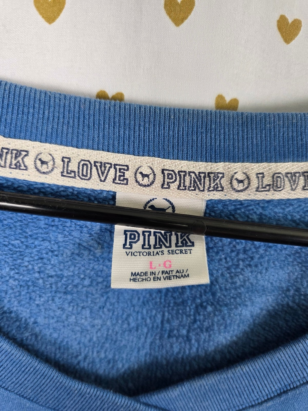 VS PINK LOVE PINK Leopard Sweatshirt Sweatpants Set Blue L/S