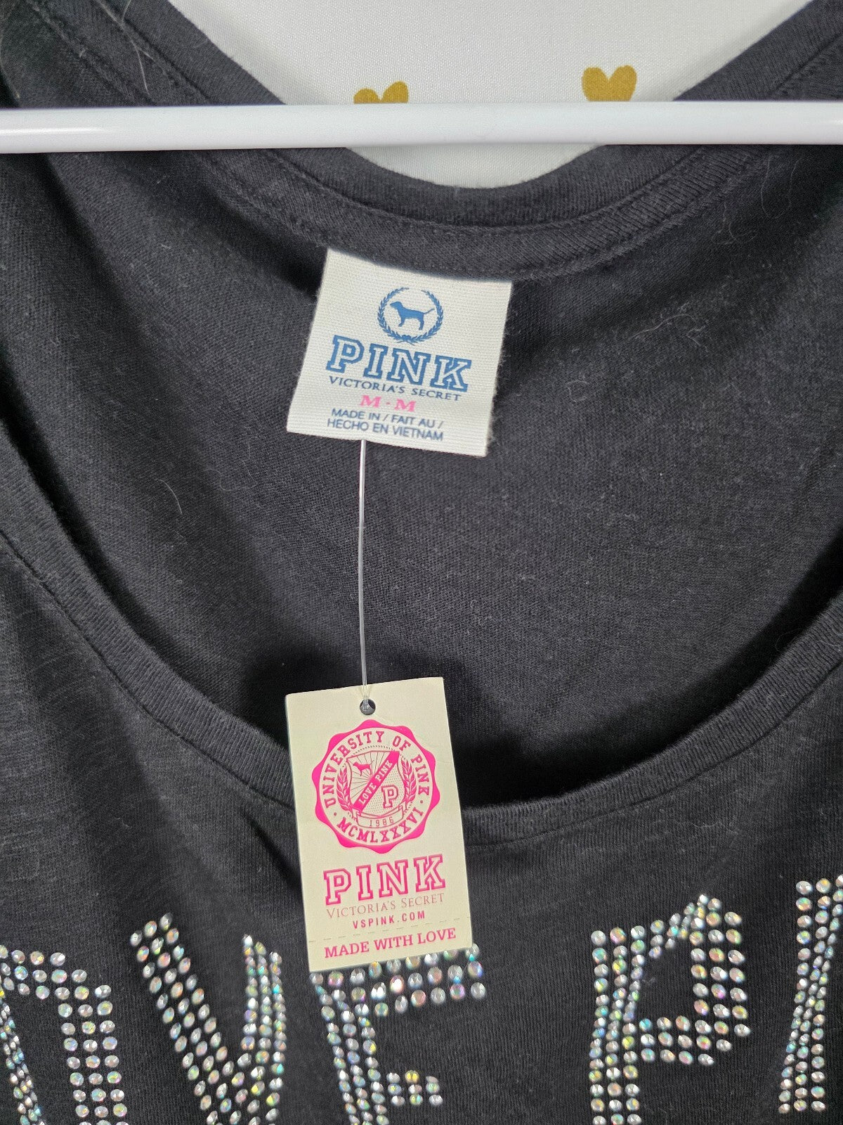 NWT Victoria's Secret PINK Love Pink Rhinestone Bling Tee M Oversized Y2K Crop