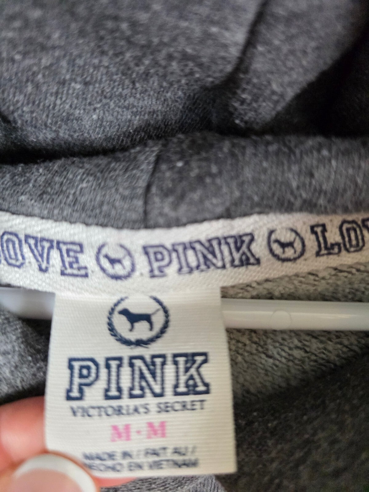 Victorias Secret Pink Vintage soft Grey Neon Logo Hoodie Jacket Medium